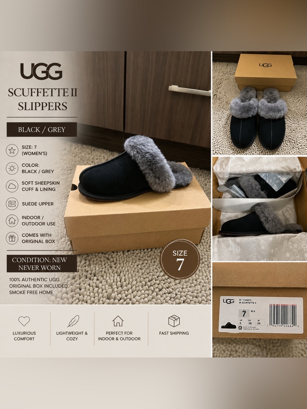 UGG Kraft Brown Shoe Box with Brand Label and Yellow Sticker